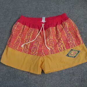Gitano Swim Shorts M Yellow Red Geometric Print Nylon Lined Drawstring